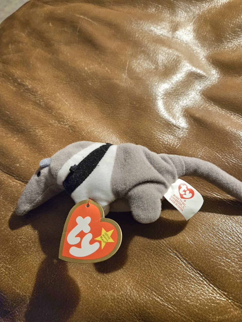 Ty Gray, White & Black Plush Antsy The Anteater Teenie Beanie Baby